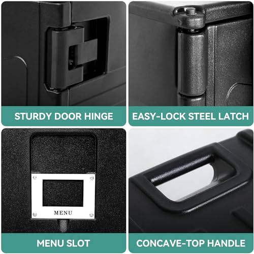 YITAHOME Insulated Food Pan Carrier, 95 Qt LLDPE Hot Box for Catering w/Stainless Steel Pan, Catering Food Warmer with Swivel Casters for 5 Full-Size Pans, Stackable Design for Restaurant Gathering