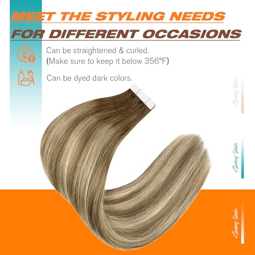 Image of Sunny Hair Tape in Hair Extensions Human Hair Ombre 16 Inch for Weddings