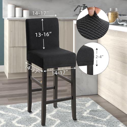 Image of YISUN Waterproof Bar Stool Covers, Stretch Barstool Slipcovers with Backs, Removable Washable Pub Tall Chair Slipcover, Counter Chair Seat Protector Cover, Jacquard Black 2 Pack