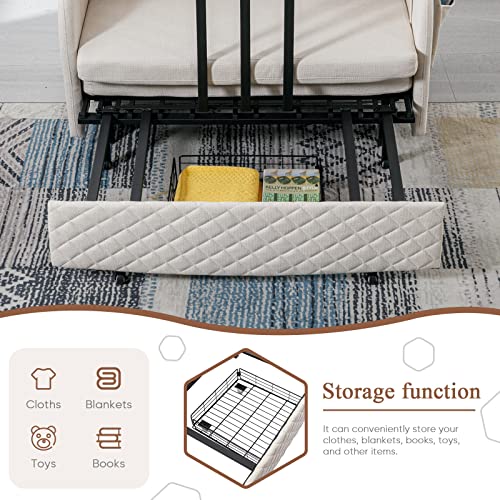 Antetek Sleeper Sofa Bed, 46-Inch Modern Linen Loveseat Sleeper Sofa Couch With Pull-Out Bed, Small Love Seat Sofa Single Bed With A Detachable Side Pocket For Living Room, Office, Beige #TOP4