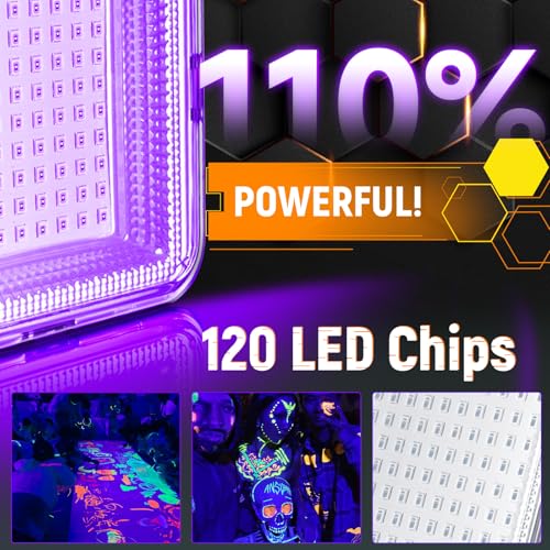 Image of Benss LED Black Ligh,Rechargeable 5000mAh 120 UV led, IP65 Waterproof & Magnetic, Long Runtime Ultraviolet Light for Neon Glow Party, Halloween, UV Posters, Body Paint, Fluorescent Art