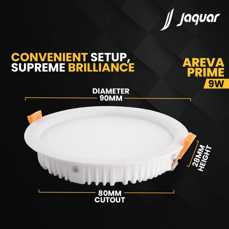 Image of Jaquar 9W Areva Prime Round Downlight with Aluminum housing | 5 Year Warranty | Cool White (6500k) Sleek Backlit Design | Recessed Mounted False Ceiling | 80 mm Cutout |90x28 mm (Pack 4)