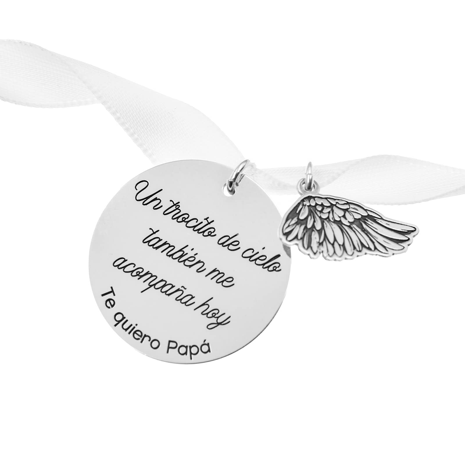 Medalla para Ramo de Novia y Ala de Ángel en Plata de Ley - Un Trocito De Cielo También Me Acompaña Hoy (Medalla Ramo 3)