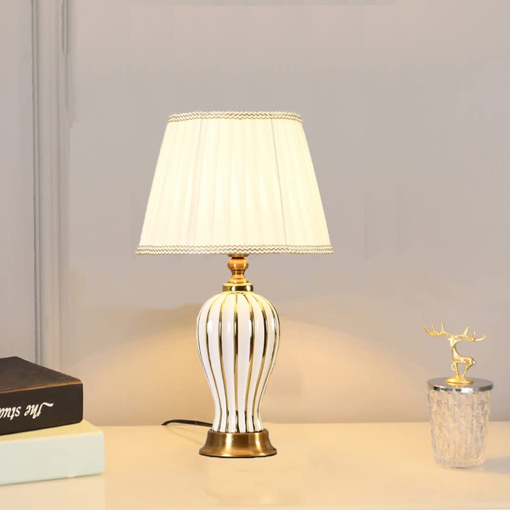 Mengjay E27 Vintage Einfache Keramik Tischlampe Amerikanischen Land Stil Schlafzimmer Nachttischlampen Stoffschirm Moderne Studie Wohnzimmer Hotel Dekorative Schreibtischlampe