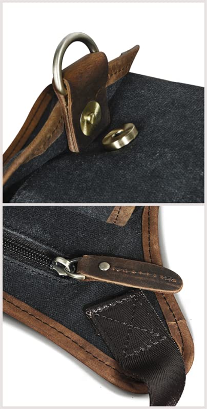 Le'aokuu Men Canvas and Genuine Leather Messenger Waterproof Shoulder Bag Motorcycle Tactic Fanny Belt Waist Bag Pack Pouch Drop Leg Bag 9938 (Black) - Image 4
