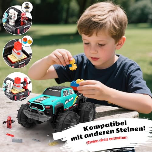 4WD Amphibisches Ferngesteuertes Auto,RC Auto wasserdicht mit Gestensensor,LED Licht & 2 Akkus,Geschenk für Jungen & Mädchen 4-12 Jahre,Spielzeugauto für Sand,Wasser & Gelände,Baustein-kompatibel