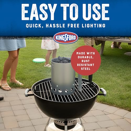 Image of Kingsford Compact Charcoal Chimney Starter for Grills and BBQs, Dimensions 8.1 x 5.7 x 10 Inch, Quick-Light, Heat Shield, Stay-Cool Handle, Durable Zinc Steel, No Assembly