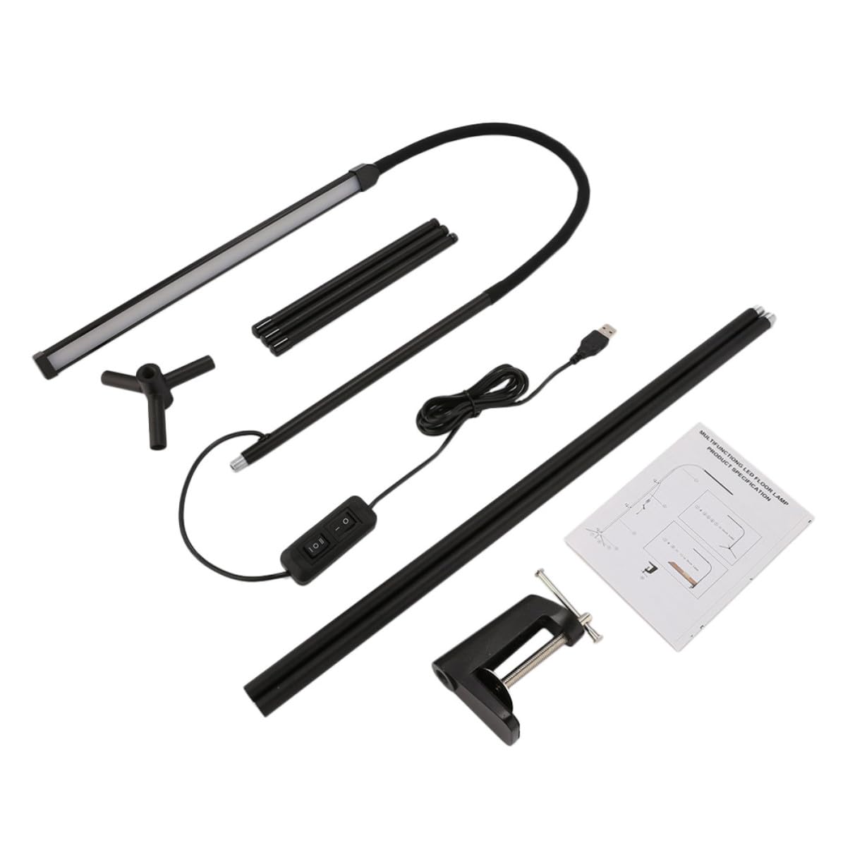ERINGOGO Lámpara de Lectura LED 1 Juego Negro Regulable con Clip | Cuello de Cisne Flexible, Luz sin Deslumbramiento, Alimentación Usb, Aluminio E Hierro