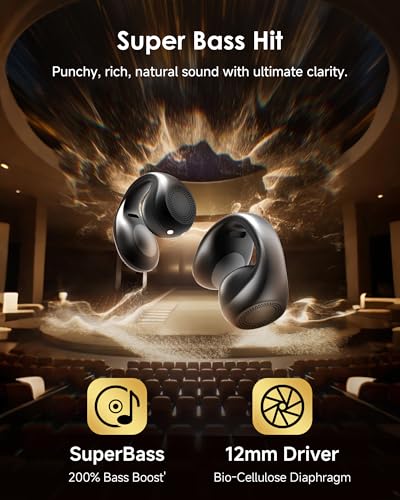 Image of King Lucky Clip-On Earbuds,Comfort Air Cushion Open Ear Earbuds Wireless Bluetooth 6.0 Multipoint, Open Ear Headphones with Mic,Anti-Mistouch,45H Playtime for Sports,Small Ears&Sleep (Black)