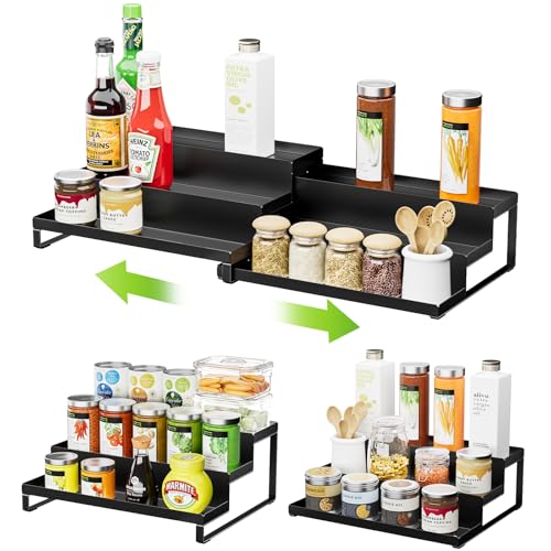 RCHYFEED 2 Pack Spice Rack Organizer for Cabinet, 3 Tier | Metal Stackable Spice Rack, 11.8″W*9.2″D*4.8″H, No Assembly Required, for Kitchen, Cabinet, Countertop and Pantry