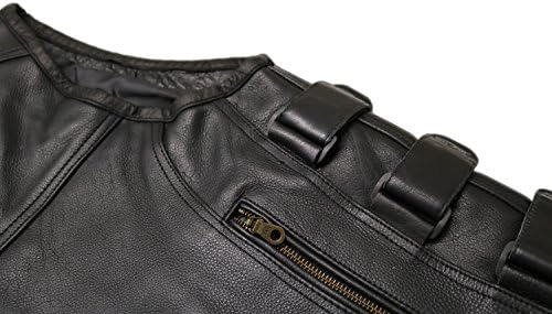 MDM Gesponnen motorrijder leren vest, binnen en buiten van leer, zwart, L