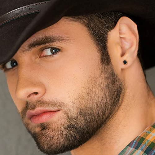 Stud Earrings Black and Gold Plated Onyx Small Sterling Silver Statement Earrings Hypoallergenic Round Onyx Studs for Men Women 6/8/10/12mm3