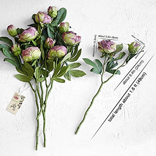 Image of FiveSeasonStuff Vintage Purple Peonies - Realistic Artificial Silk Flowers with Dry-Look Petals, 6 Stems for Rustic Home & Wedding Floral Arrangements