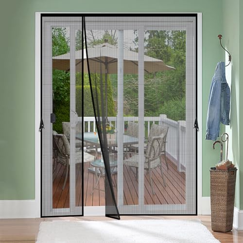 Reversible Left Right Side Opening Fiberglass Magnetic Screen Door, Fit Door Size 72x80in,Heavy Duty Fiberglass Screen Door Mesh for Front, Patio Sliding Door, French Bug Door Screen Magnetic Closure
