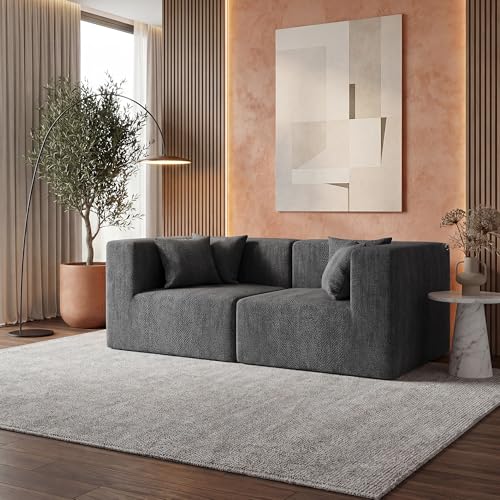 Image of MONVANE 75 inch Loveseat Sofa, Comfy Chenille Modular Sectional Sofa with 4 Pillows, Modern Deep Seat Boneless Couch, 2 Seater Sofa for Living Room, Bedroom and Apartment, Grey