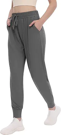 TNNZEET Women's Joggers with Pockets - High Waisted Sweatpants Tapered Leg Drawstring Lightweight Athletic Pants