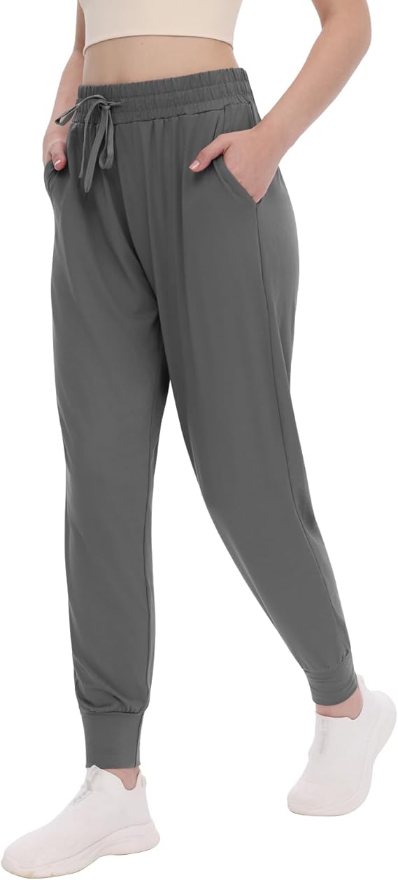 TNNZEET Women's Joggers with Pockets - High Waisted Sweatpants Tapered Leg Drawstring Lightweight Athletic Pants