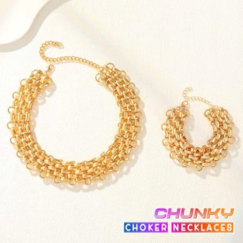 CLOACE Choker Necklaces Set Chunky Punk Necklace Cuban Link Thick Necklace Jewelry 2 Pcs for Women2