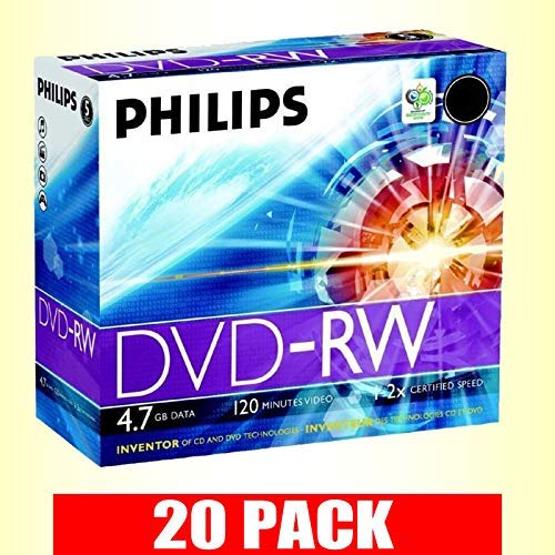 Philips DVD-RW da 4,7 GB, 2 x velocità 120 min, riscrivibili, con custodia