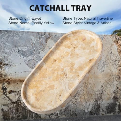 Image of Koville Egypt Natural Marble Tray, 12 inchx6 inch Vanity Decorative Tray for Countertop Organizer, Catchall Tray for Perfume, Candles, Jewelry Dish
