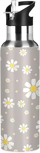 xigua Daisy - Botella de agua con tapa de popote de 22 onzas, botellas de agua de acero inoxidable aisladas al vacío, botella de agua a prueba de