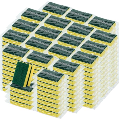 Image of Maxcheck 240 Pcs Individually Wrapped Sponge Dishwashing Sponge Bulk Non Scratch Scouring Pad Kitchen Scrub Sponges for Household Cleaning Rental Dishes Hotel Apartment Car (Yellow, Green)