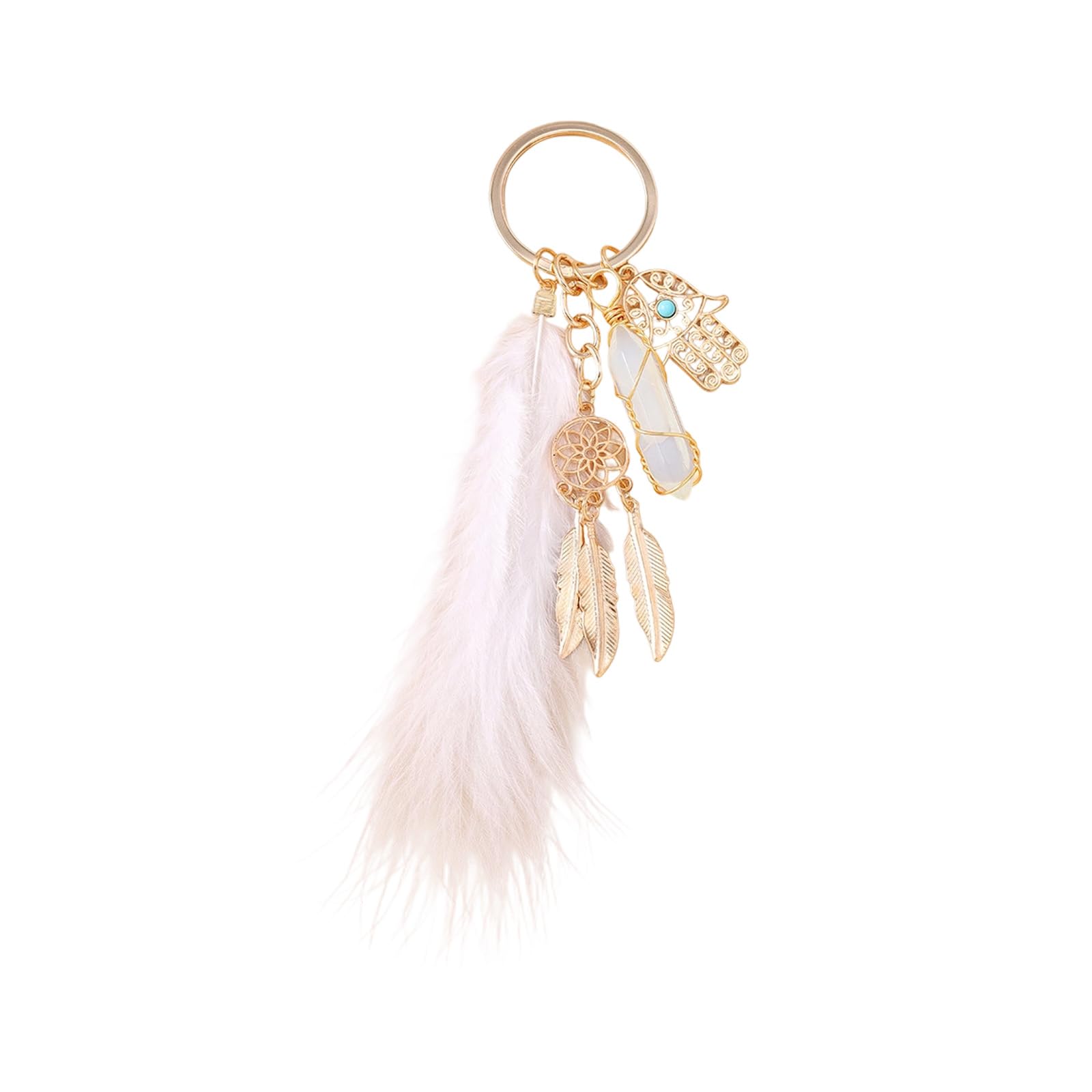 Qcbuegof Unisex White [Qcbuegof] Handmade Style Keychain Feather Hexagon Charm Unique Decorative Wallet Gift Iconic Keychain, One Size