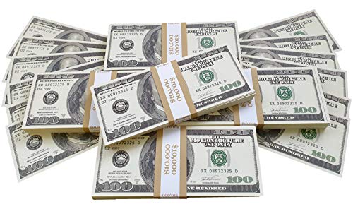 Prop Money Dollars - 500 Full Print Old Style $100 Dollar Bills - $50,000 Stack. for Movies, Advertising, Play, Fake, Party, Supreme Spray, Gun Cannon, Fancy Dress, Magic Tricks, Casino Games