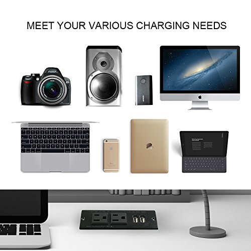 Conference Recessed Power Strip Socket with USB Ports,Table Power Strip,Desktop Charging Station with 2-Outlets and 2 USB Ports miniatura 6