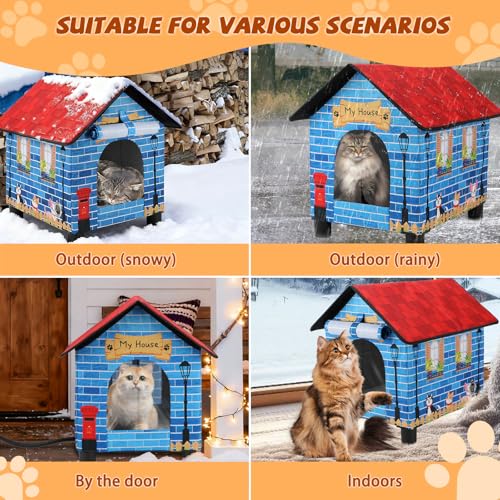 Maison pour chat extérieure surélevée et chauffante avec coussin imperméable - 6