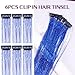 IDN BEAUTY Hair Tinsel Clip in, 6pcs Treasure Blue Sparkling Tinsel Hair Extensions 3s Wear and Go for Party Daily Travel Birthday, 24Inch Hair Accessories for Girls Women Kids