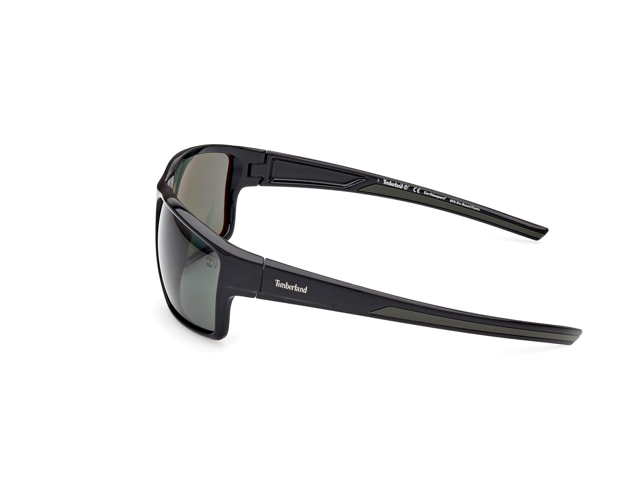 Timberland TB9277 Gafas de Sol Hombre, Gafas de Sol Casual Ligeras, Forma de Lente Rectangular, Aplicables Lentes de Vista, Lentes Verde Polarizadas, Negro Brillante