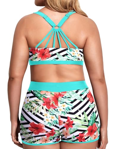 Image of Holipick Women Plus Size Swimsuits - Athletic 3 Piece Tankini with Shorts