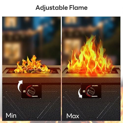 28 Inch Propane Fire Pit Table, 3-in-1 Multi-Use 50,000 BTU Square Gas Fire Pit with Lid & Lava Rock, Steel Tabletop, Adjustable Flame, for Patio, Backyard, Deck, Outdoor Gatherings - Image 7