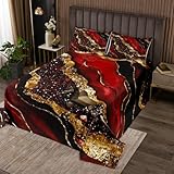 Homewish Marmor Steppdecke Gold Dunkelrot Steppdecken Ästhetik Marmorierung Tagesdecke 220x240cm Aquarell Abstrakt Tagesdecken für Kinder Jugendliche Zimmerdekor 2 Kissenbezüge Mikrofaser