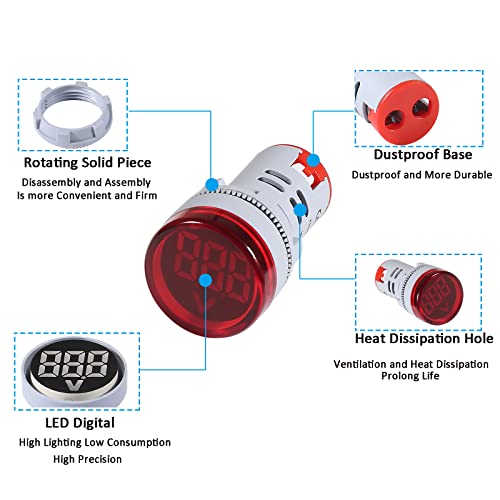 Image of 5pcs LED Voltage Meter Indicator AC 60-500V LED Voltmeter Signal Light Digital Display DC Voltage Meter Indicator Round Lamp Tester