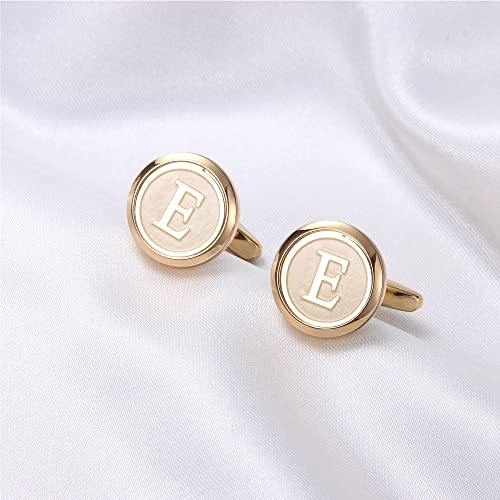 Image of LOYALLOOK Initial Gold Cufflinks for Men Gold Cuff Links Personalized Copper CuffLinks Letter Cufflinks Gift for Groom Husband Father