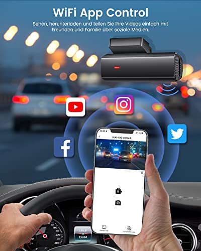 Euki Dashcam Auto Vorne mit Full HD 1080P und WiFi