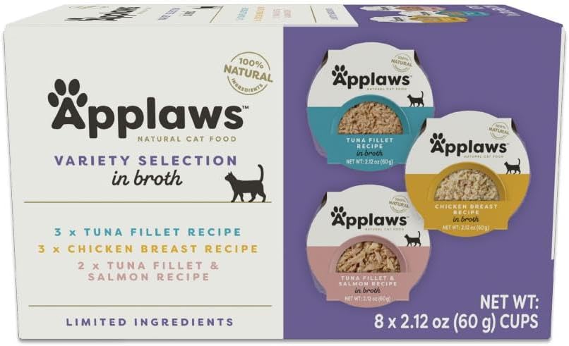 Natural Wet Cat Food in Broth, Limited and Natural Ingredients, High Protein with No Artificial Additives, Variety Pack in Broth (8 x 2.12 oz Easy-Open Cups)