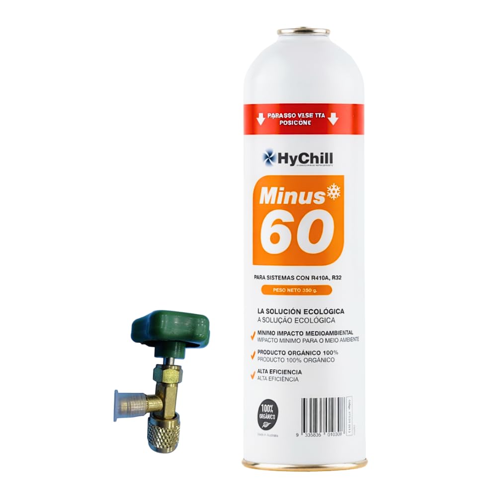 HyChill Minus 60 Refrigerante Técnico Orgánico - Envase Desechable 995 ml - 350gr Carga Neta - Uso Profesional - para Aplicaciones de climatización y refrigeración (1 ENVASE + Llave)