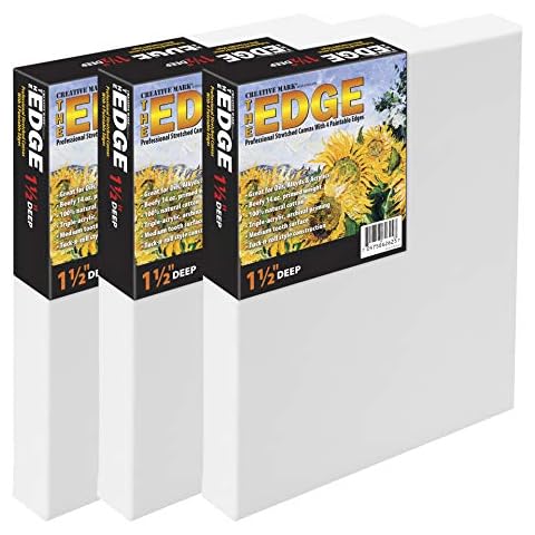 Creative Mark The Edge All Media Cotton Deluxe Stretched Canvas - 12x12" - 3 Pack of 1-1/2'' Deep Triple Acrylic Primed Canvas for Painting Cover