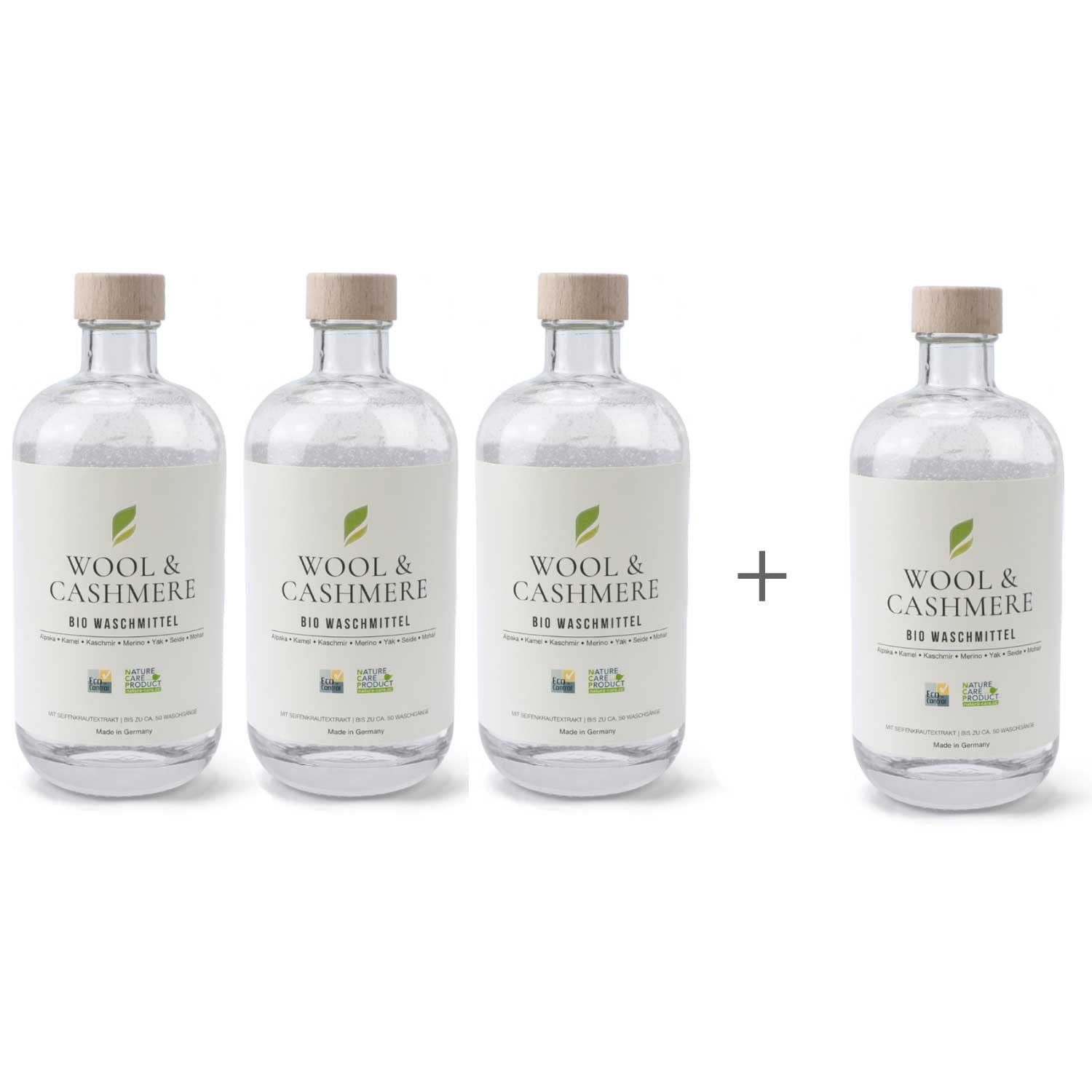 PASCUALI Bio Wollwaschmittel 4 x 500 ml Sparset, VEGAN, Bis zu 200 Waschgänge, Wool & Cashmere Konzentrat Feinwaschmittel für Hand- und Maschinenwäsche Flüssigwaschmittel für empfindliche Wäsche