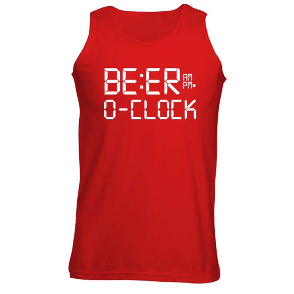Mens Beer O'Clock Drinking Novelty Funny Slogan Vest Tank Top Red (XXL)