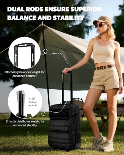 Rolling Tactical Laptop Backpack, 17 Inch Wheeled Military Computer Backpack for Men and Women, Roller Carry on Luggage for Work Travel, Overnight Molle Outdoor Hiking Bag with Wheels, Black4