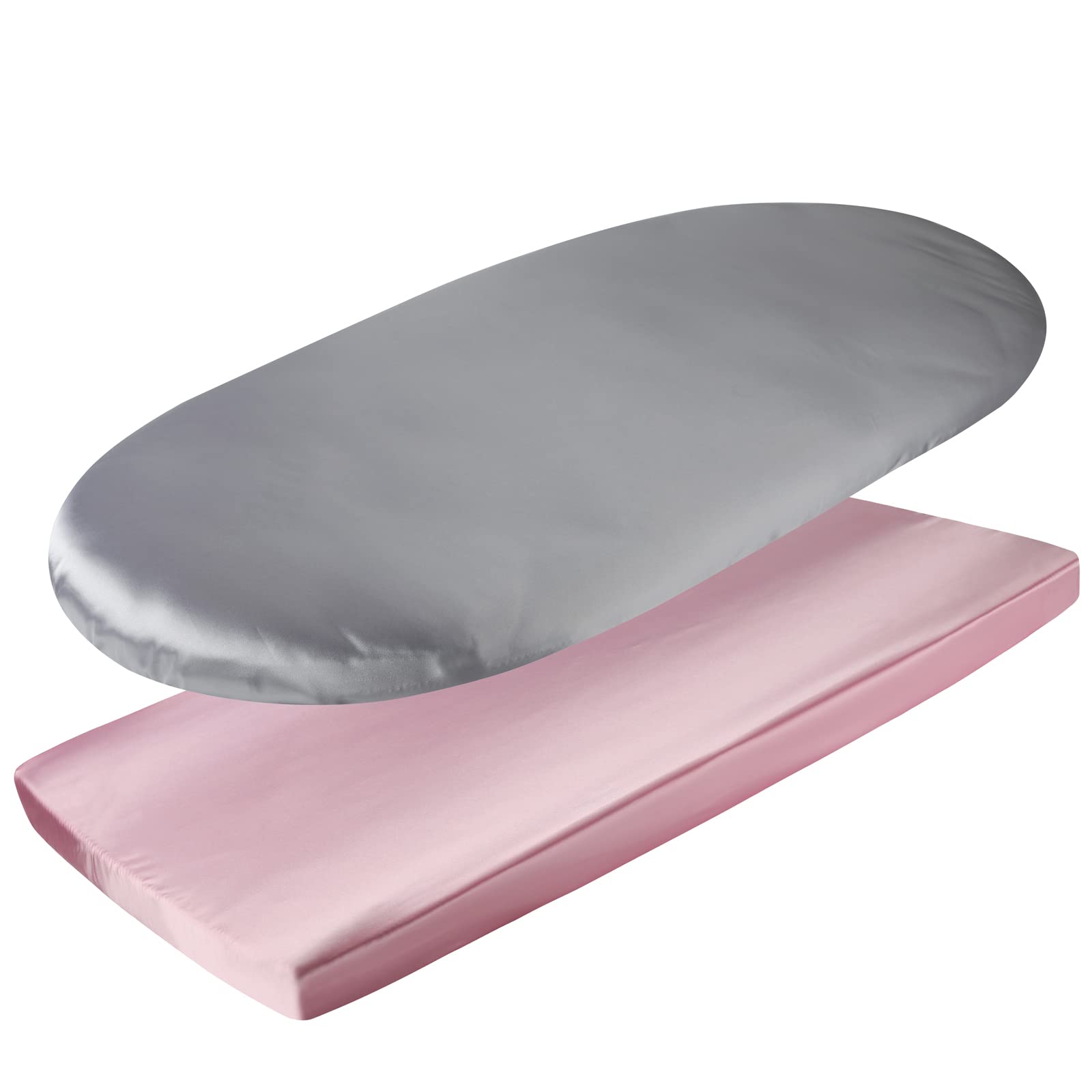 Lot de 2 draps de berceau en satin ultra doux en soie pour berceau, rectangulaire, sablier, ovale, protection pour les cheveux et la peau de bébé, draps de berceau ou de couffin, gris clair et rose