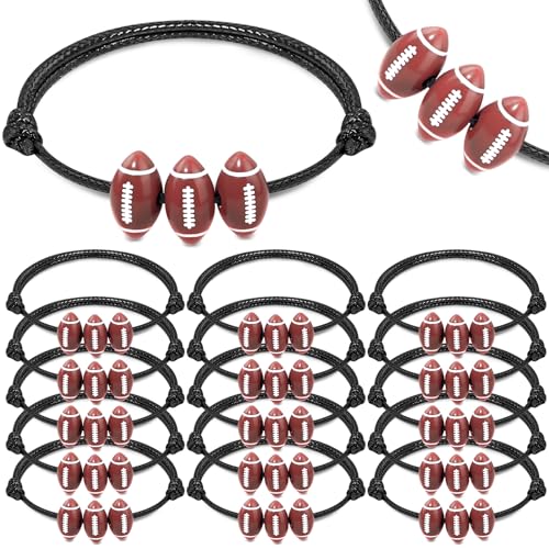 Aoocoeo 30PCs Sport Theme Charm Bracelets with Football Beads Bracelet Sport Party Favors Adjustable Inspirational Bracelets (Football)
