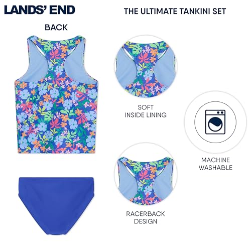 Image of Lands' End Girls' UPF 50+ Swim Bikini Bottom and Racerback Tankini Set