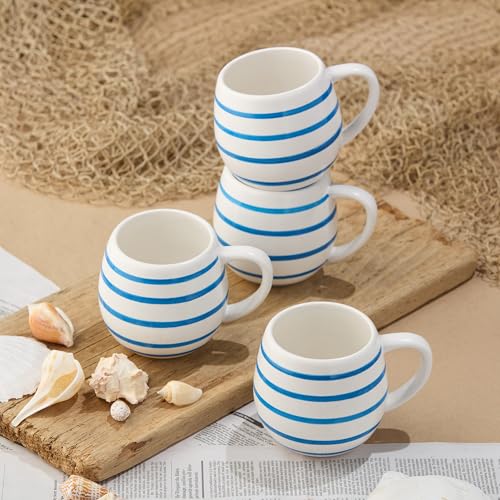 Set de 4 mugs de loza azul estilo costero 20 oz miniatura 4