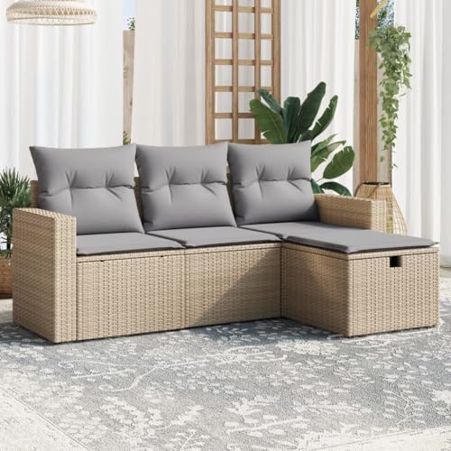 Emmtore 4-TLG. Garten-Sofagarnitur mit Kissen Poly Rattan,1 x...