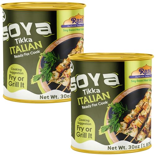 Rani Soya Tikka Italian 30oz (1.875lbs) 850g, Pack of 2, Ready for Cook ~ Easy Open Lid | All Natural | Vegan | No Colors | NON-GMO | Kosher | Indian Origin | Soy Based Meat Substitute